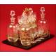 Preciosa Licorera Francesa de Cristal con Caja de Madera. S.XIX