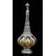 Antique Pewter and Blown Glass Liquor Bottle. Central Europe, XIX Century