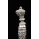 Antique Pewter and Blown Glass Liquor Bottle. Central Europe, XIX Century