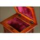 Chinese Jewelry Box in Carved Wood with Costumbrist Scenes, XIX Century. Restored.