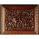 Chinese Jewelry Box in Carved Wood with Costumbrist Scenes, XIX Century. Restored.