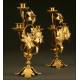Pair of Gilded Brass Candlesticks. 1900. Handmade with Floral Motifs.