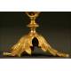 Pair of Gilded Brass Candlesticks. 1900. Handmade with Floral Motifs.