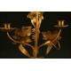 Pair of Gilded Brass Candlesticks. 1900. Handmade with Floral Motifs.