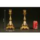Elegant Pair of French Candlesticks, 1880. Well Preserved. Antique and Decorative.